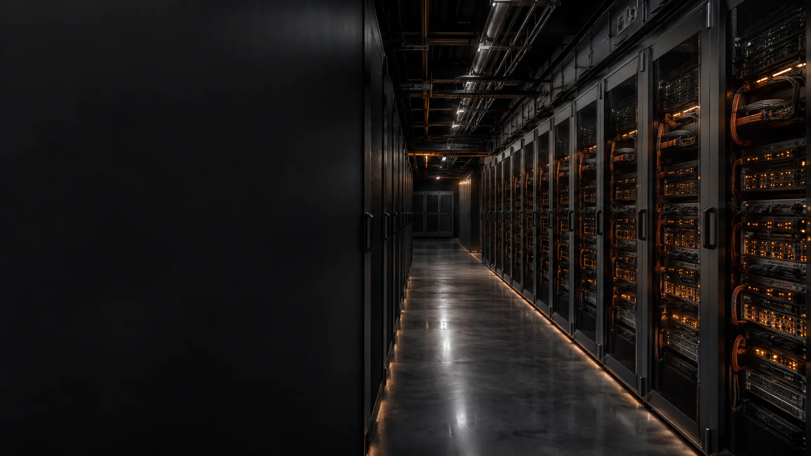 Operational high-density data center aisle prepared for mission-critical workloads